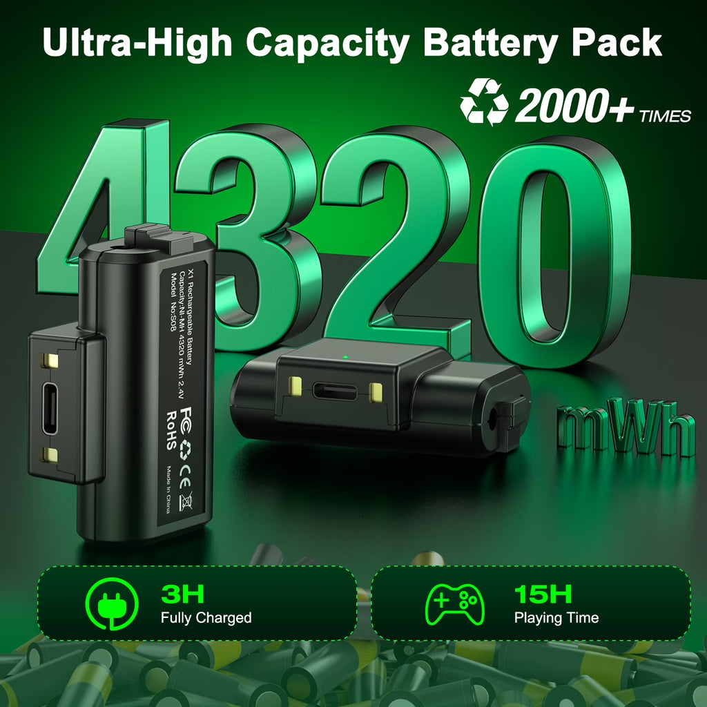 Xbox Rechargeable Battery Pack with 2X4320Mwh Battery Pack, Xbox Controller Charger Station for Xbox Series X/S/Xbox One/S/X/Elite,Black