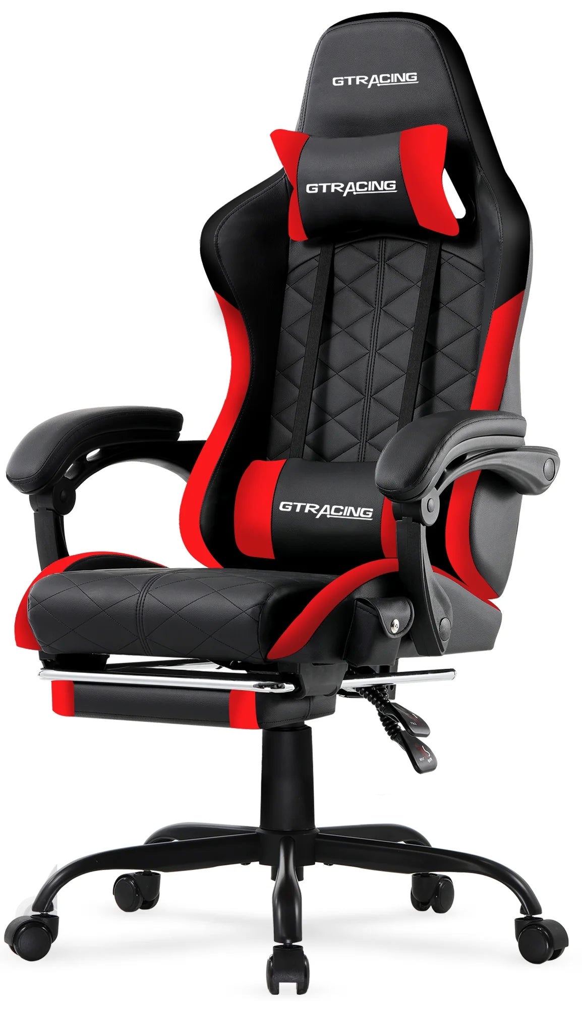 GTW-100 Reclining Gaming Chair with Bluetooth, Adjustable Pillows and Footrest, Red