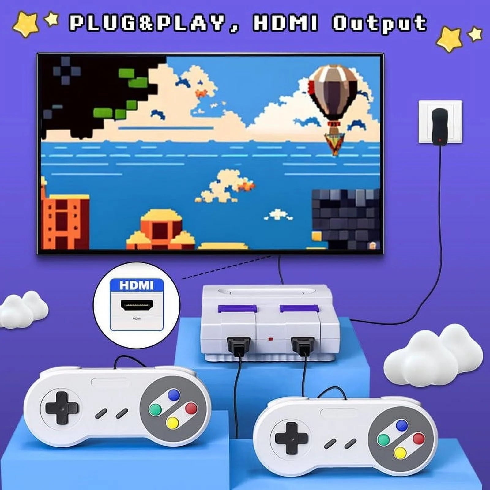 Super Retro Controllers Classic Mini HDMI System with Built in 821 Old School Controllers,Super Classic System,Plug and Play