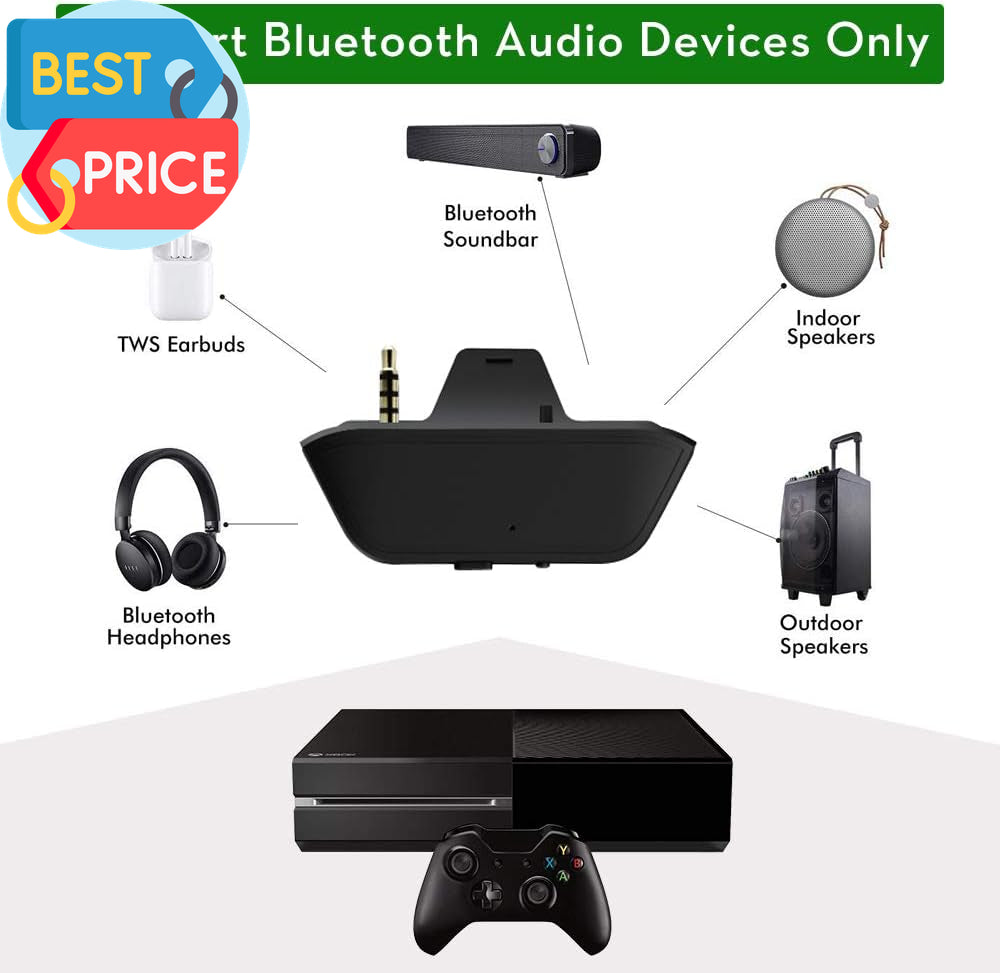 Bluetooth Transmitter Dongle for Xbox Controllers - Stereo Audio Adapter Compati