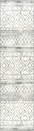Diamond Distressed Moroccan Runner Rug - Made in USA – Washable, Non Slip Indoor Long Carpet for Hallway, Kitchen, and Laundry Room, 2'6 X 10', Ivory/Gray