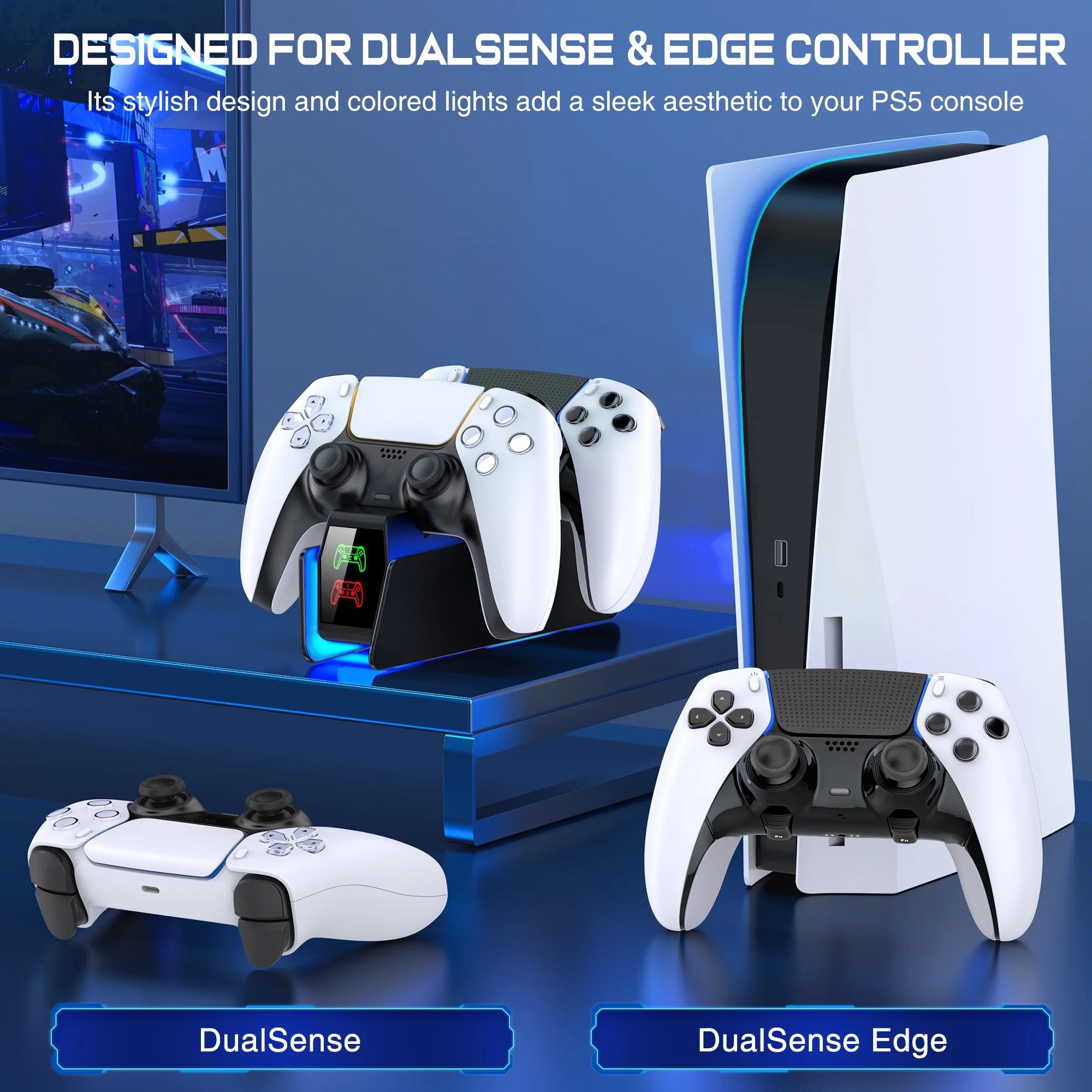 PS5 Controller Charger,  PS5 Charging Station for PS5 Dualsense Controllers - Fast Charging Dock with LED Indicator, Black