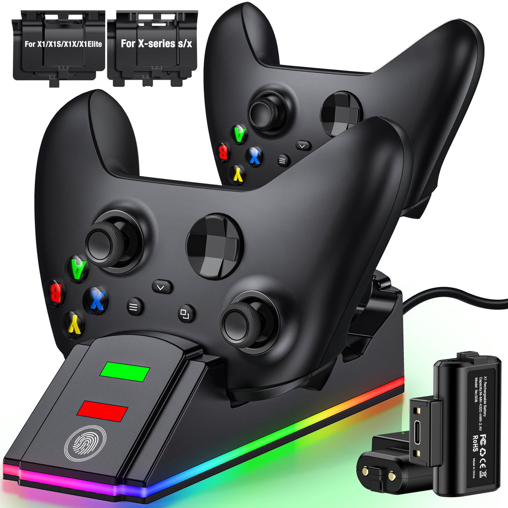 Xbox Rechargeable Battery Pack with 2X4320Mwh Battery Pack, Xbox Controller Charger Station for Xbox Series X/S/Xbox One/S/X/Elite,Black