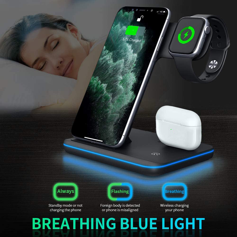 Compatible Mobile Phone Watch Earphone Wireless Charger 3 in 1 Wireless Charger Stand