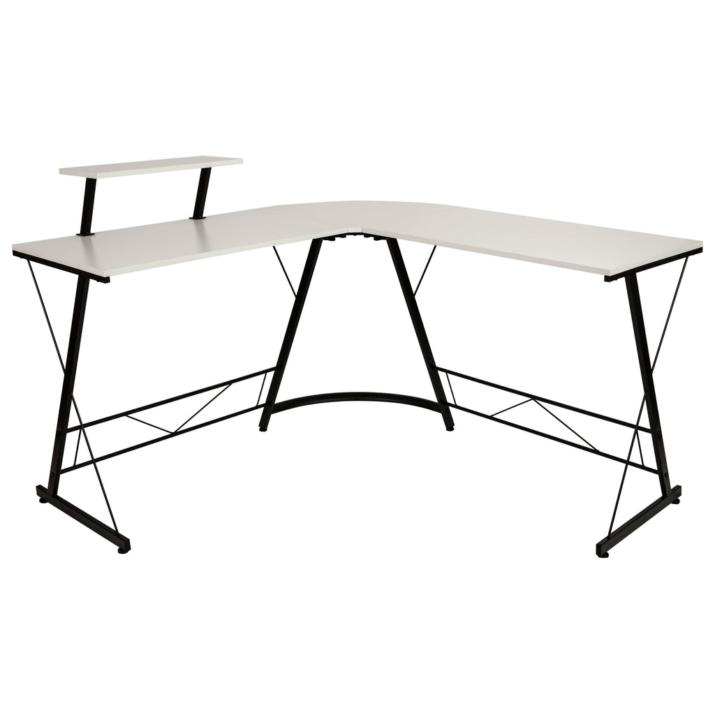 L-Shaped Computer White Desk, Gaming Desk, Home Office Desk, Black Frame