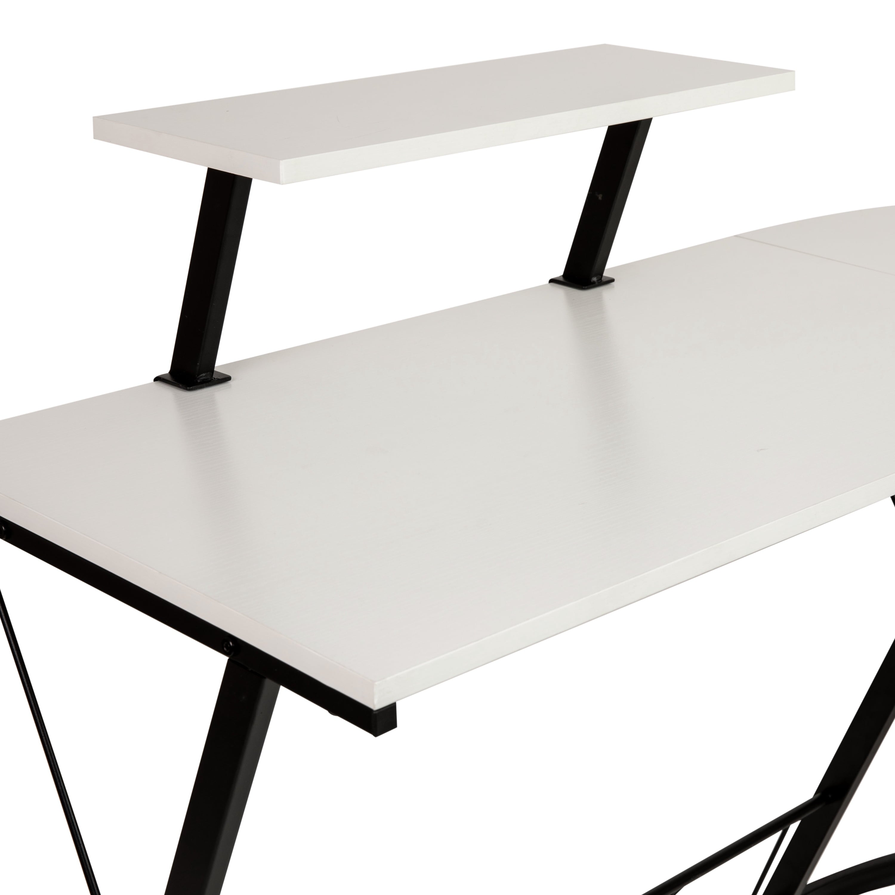 L-Shaped Computer White Desk, Gaming Desk, Home Office Desk, Black Frame