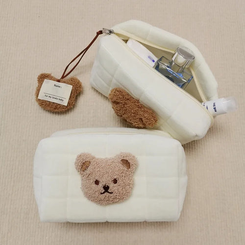 Portable Cute Bear Baby Toiletry Bag Make up Cosmetic Bags Diaper Pouch Baby Items Organizer Reusable Cotton Cluth Bag for Mommy