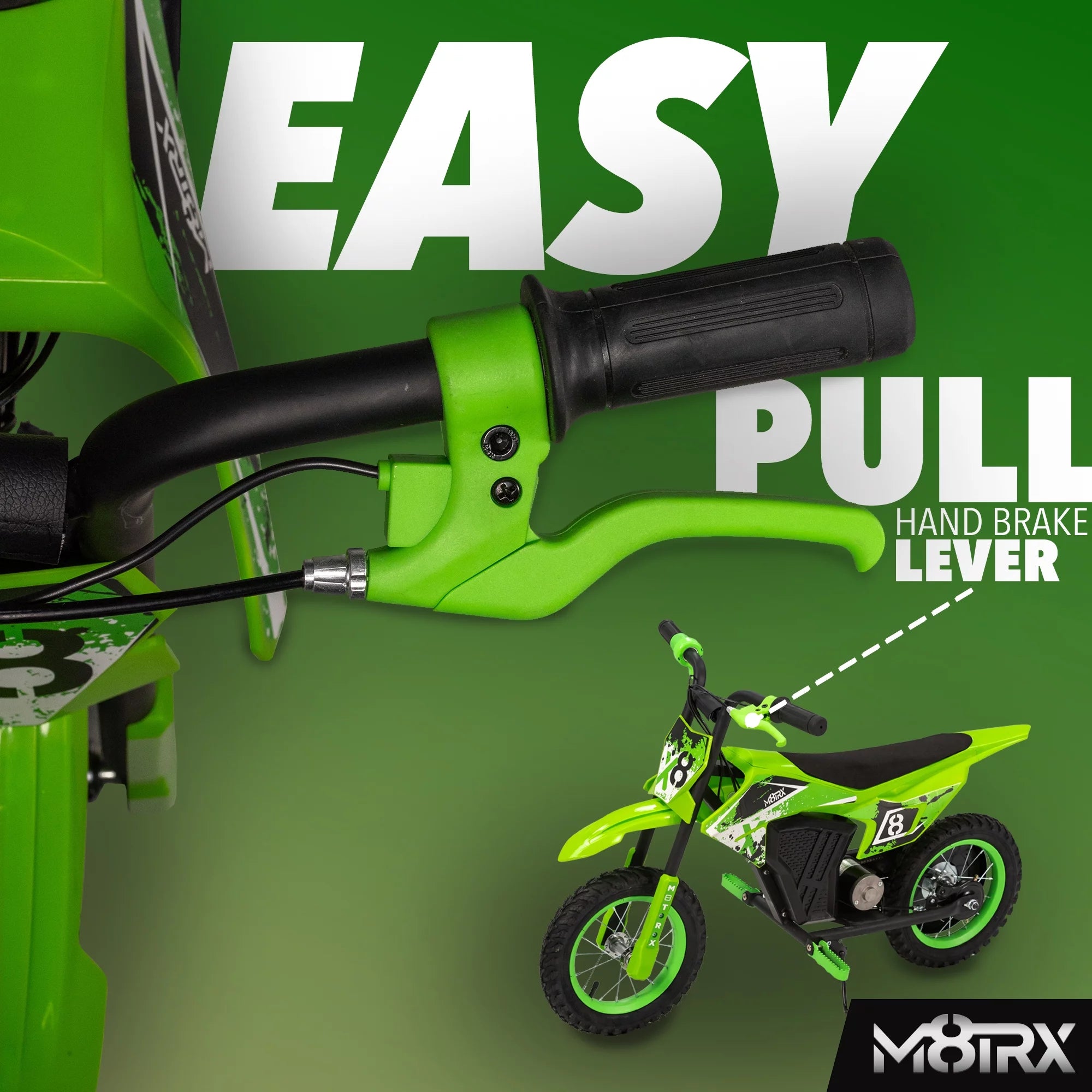 M8TRX Green 12V Mini Electric Child Dirt Bike, Battery Powered Toy Motorcycle, Kids Ride On, Ages 5 Years and Up