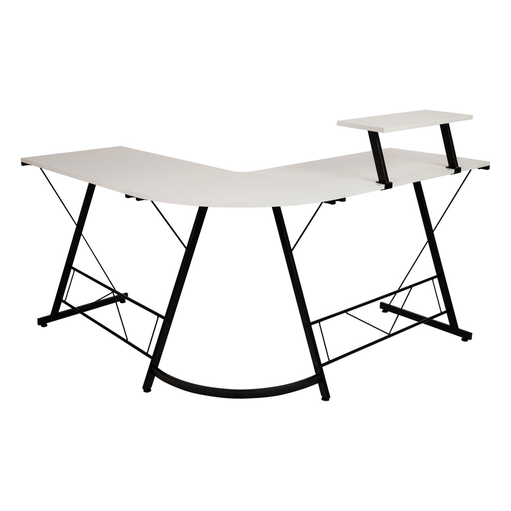 L-Shaped Computer White Desk, Gaming Desk, Home Office Desk, Black Frame