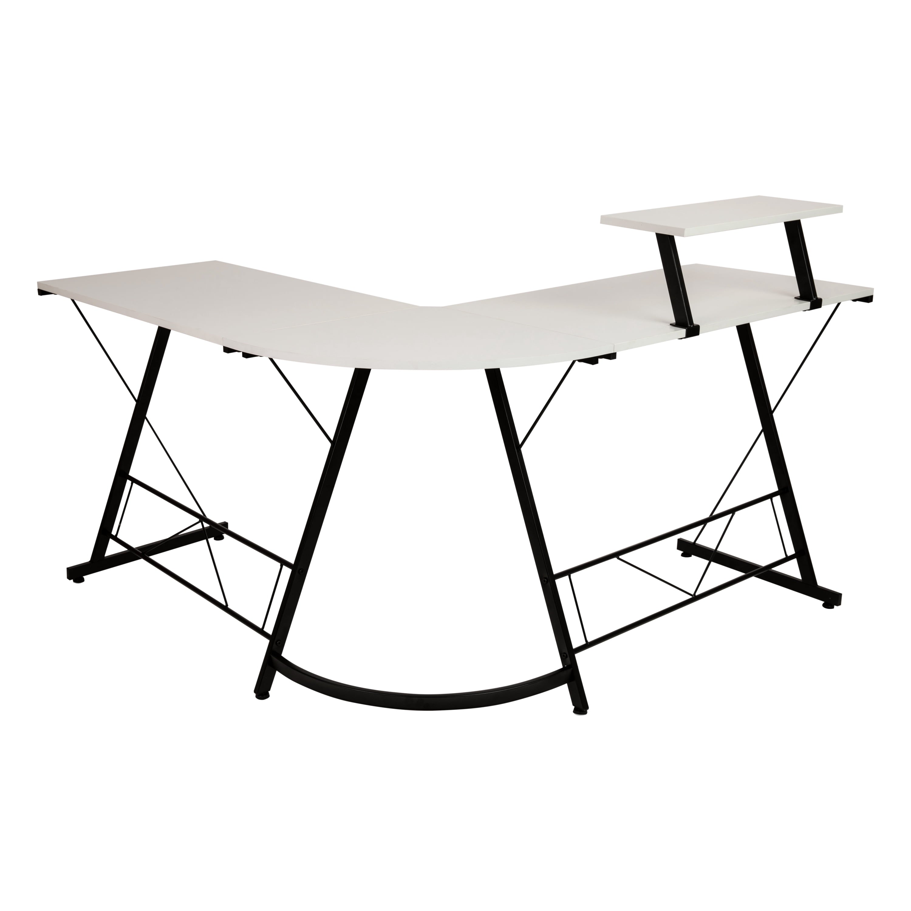 L-Shaped Computer White Desk, Gaming Desk, Home Office Desk, Black Frame
