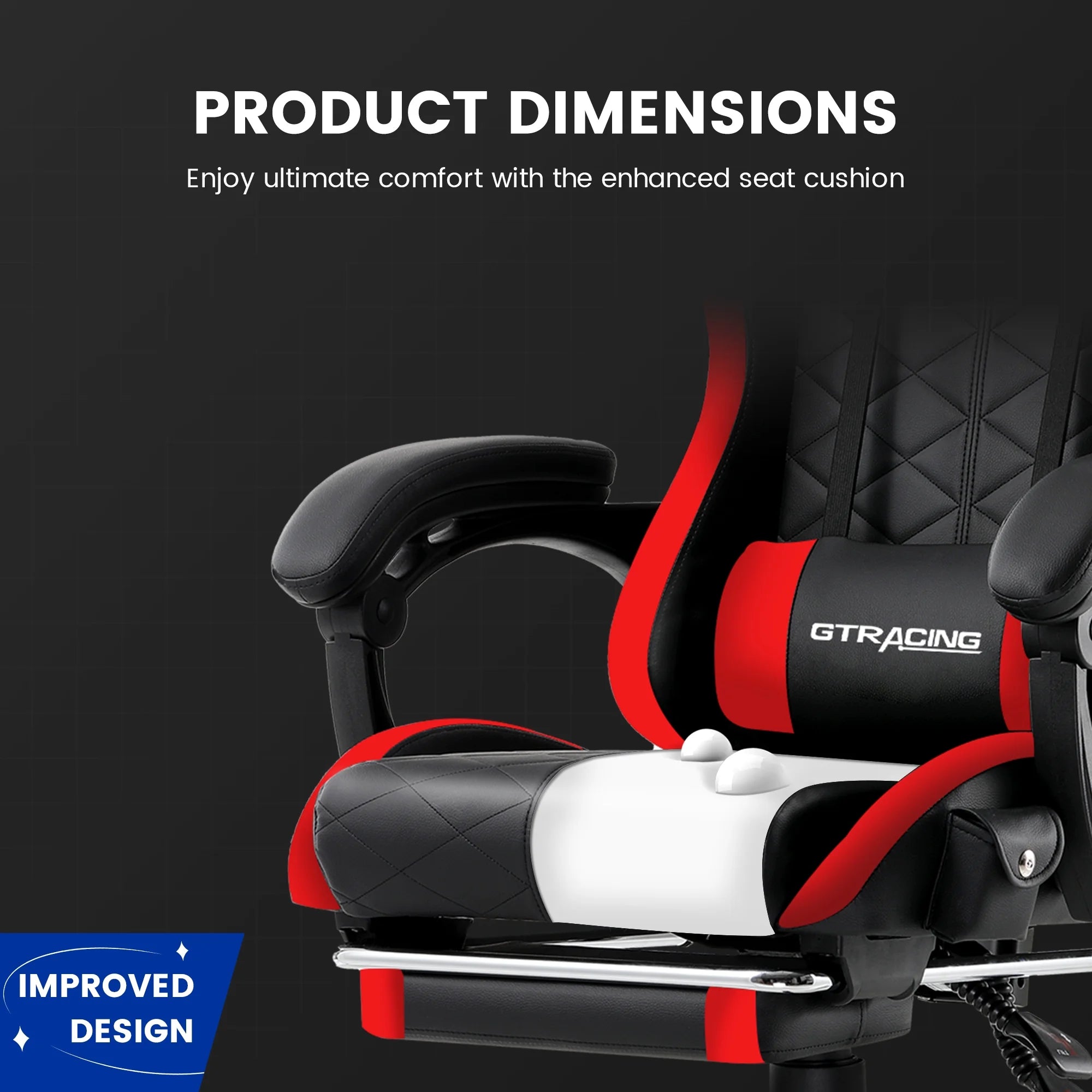 GTW-100 Reclining Gaming Chair with Bluetooth, Adjustable Pillows and Footrest, Red